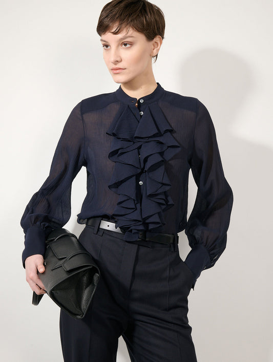Ink silk crêpon ruffle shirt