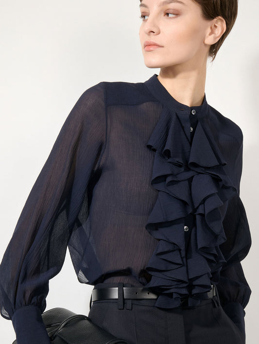 Ink silk crêpon ruffle shirt