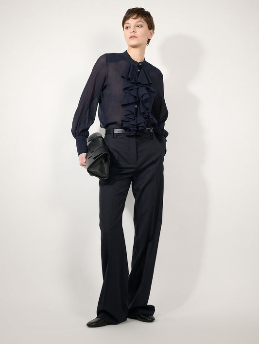 Ink silk crêpon ruffle shirt