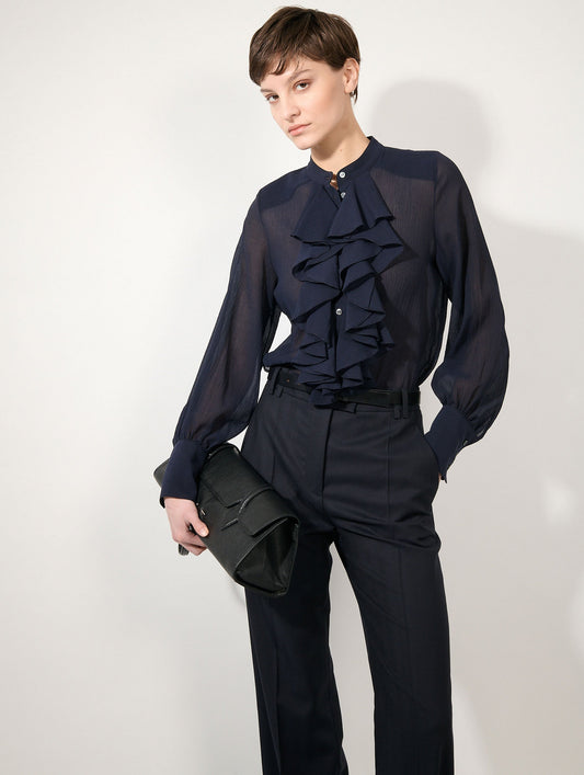 Ink silk crêpon ruffle shirt