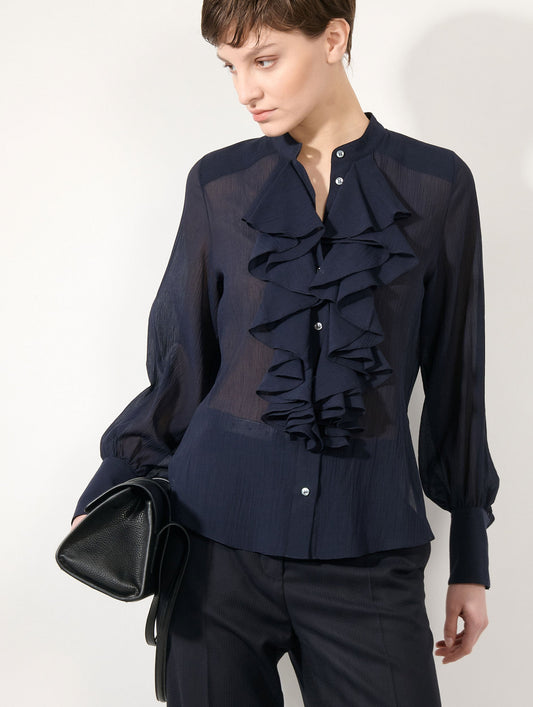 Ink silk crêpon ruffle shirt