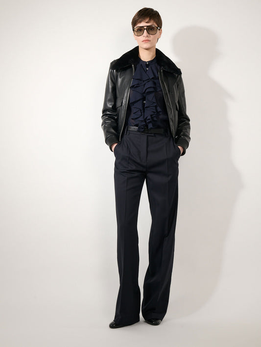 Ink silk crêpon ruffle shirt