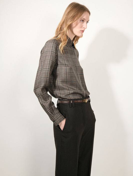 Brown Prince of Wales silk twill shirt