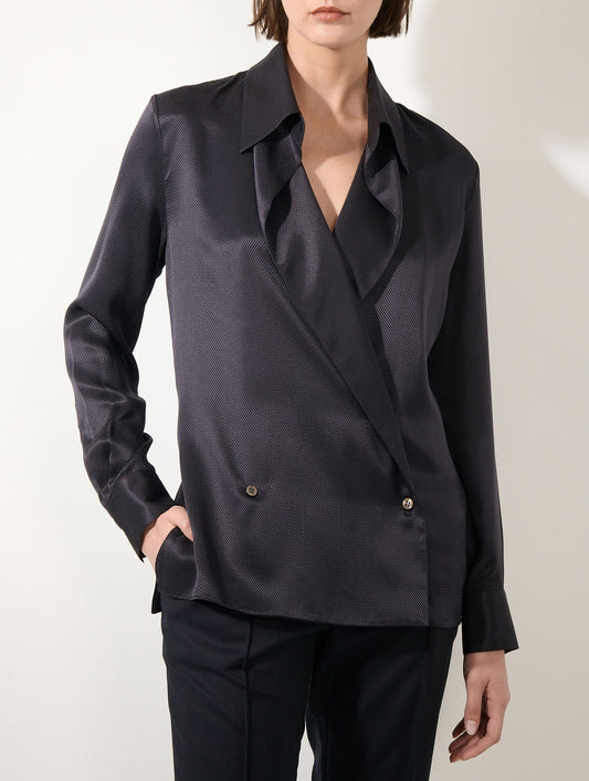 Ink silk piqué wrap shirt