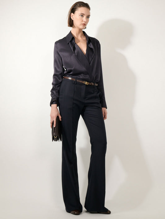 Ink silk piqué wrap shirt
