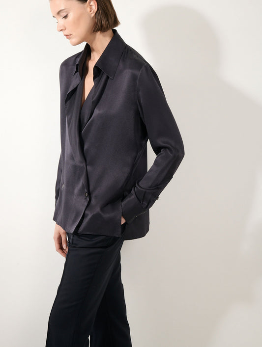 Ink silk piqué wrap shirt