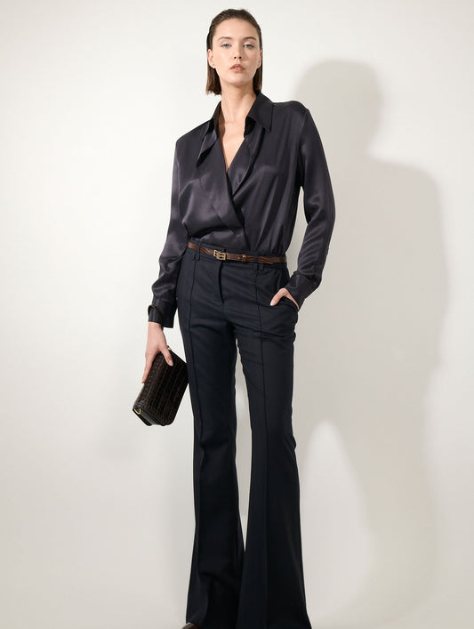 Ink silk piqué wrap shirt