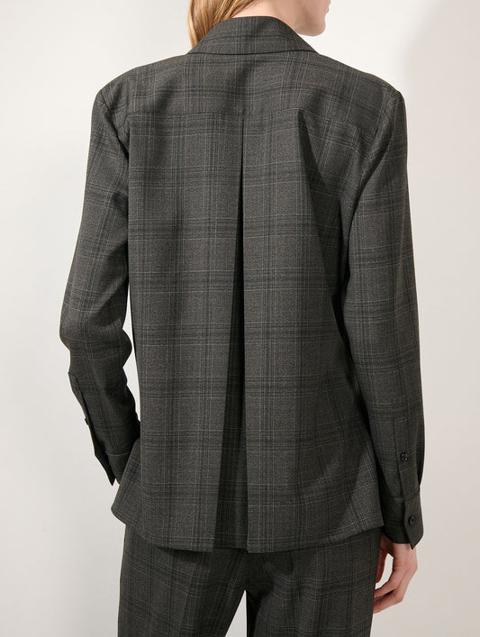 Taupe checked double-button wrap shirt