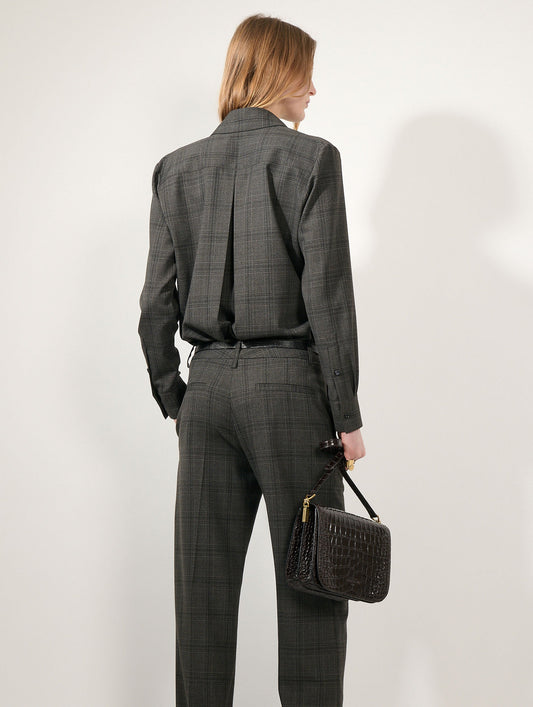 Taupe checked double-button wrap shirt