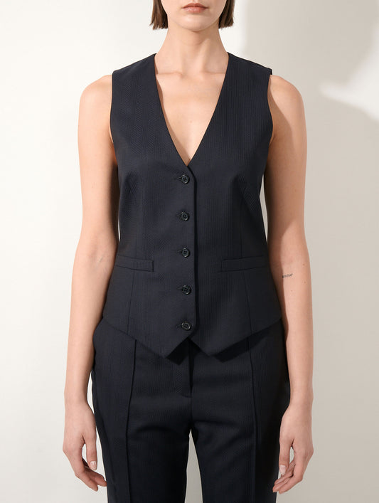 Dark navy herringbone jacquard waistcoat