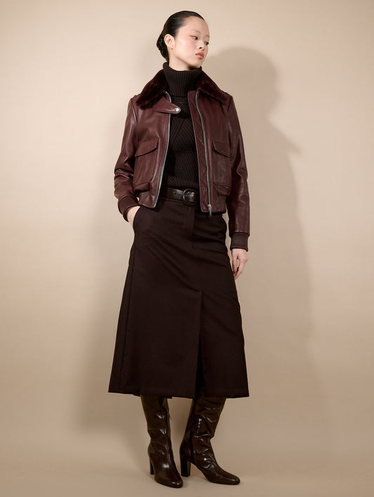 Burgundy flannel midi skirt