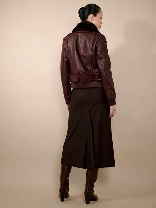 Burgundy flannel midi skirt