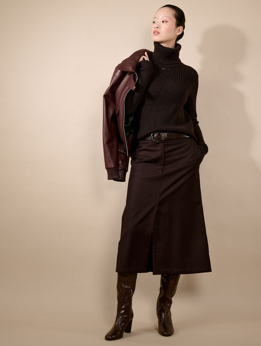 Burgundy flannel midi skirt