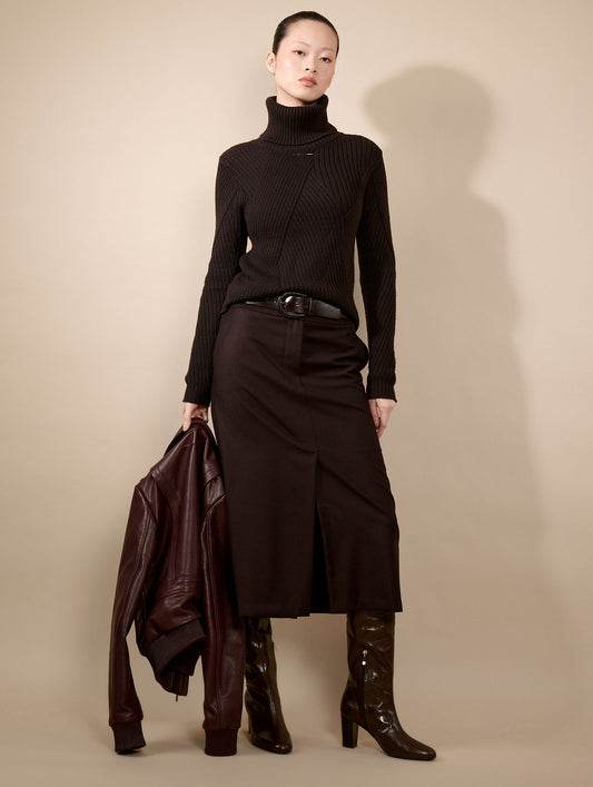 Burgundy flannel midi skirt