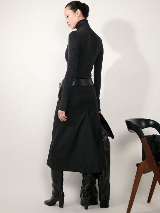 Asphalt flannel midi skirt