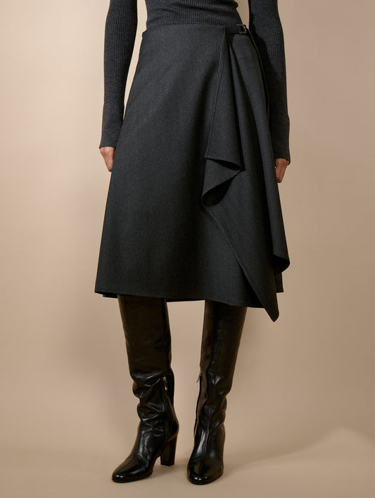 Grey herringbone wrap skirt