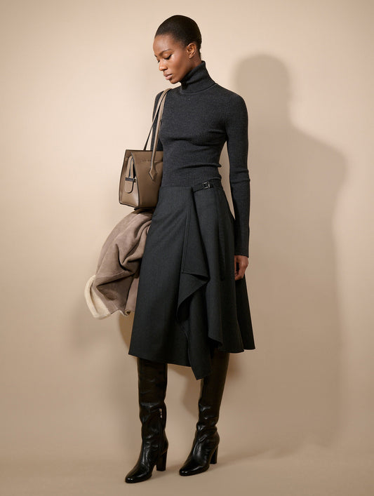 Grey herringbone wrap skirt