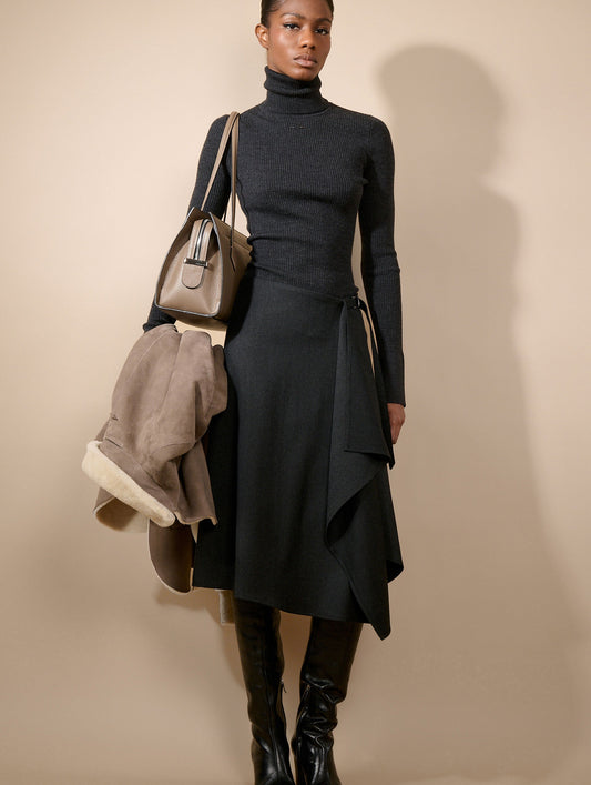 Grey herringbone wrap skirt