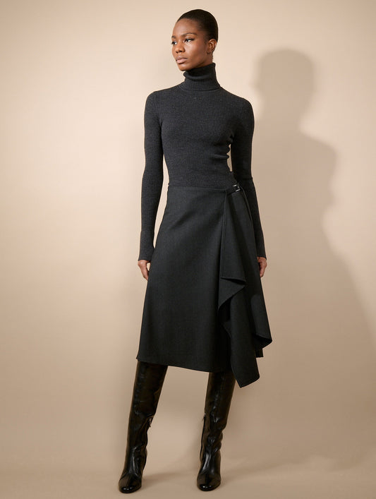 Grey herringbone wrap skirt