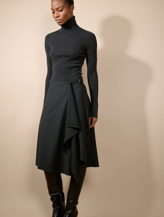 Grey herringbone wrap skirt