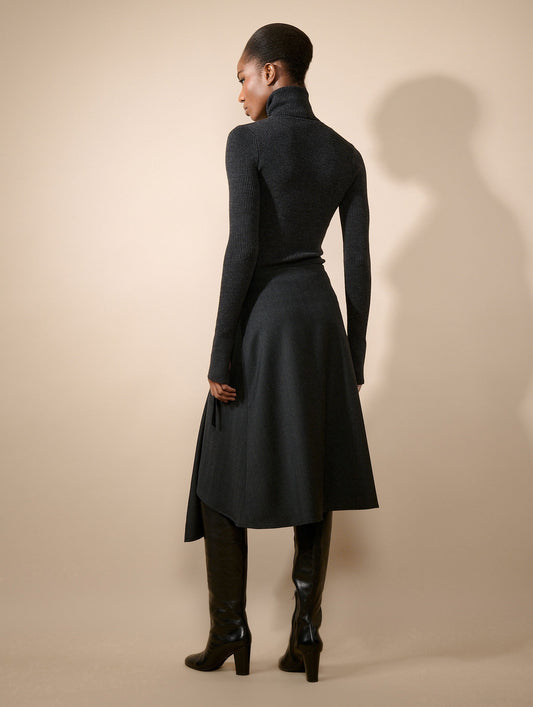 Grey herringbone wrap skirt