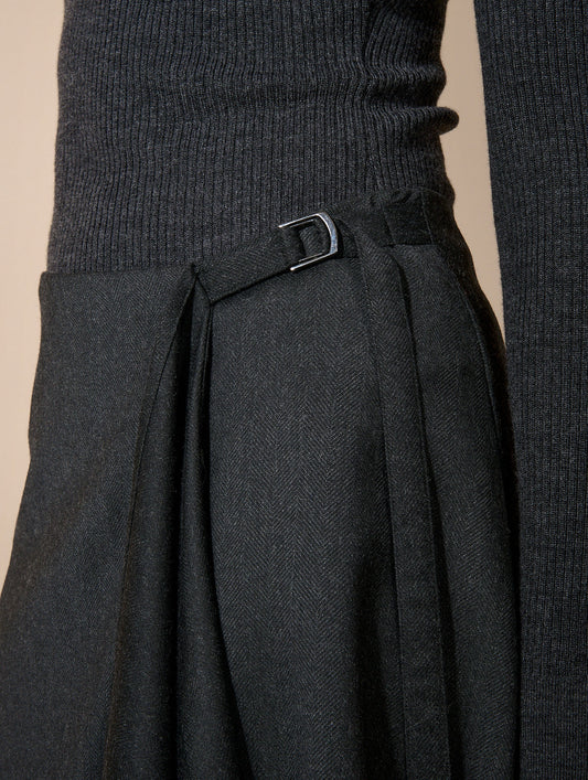 Grey herringbone wrap skirt