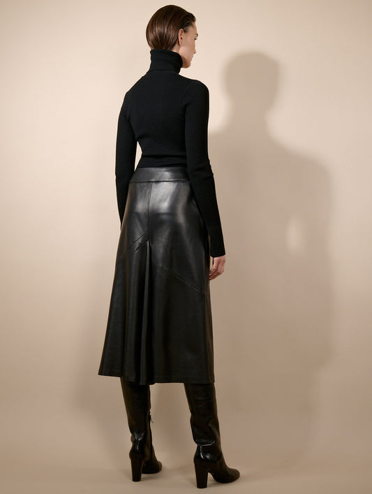 Black lambskin midi skirt
