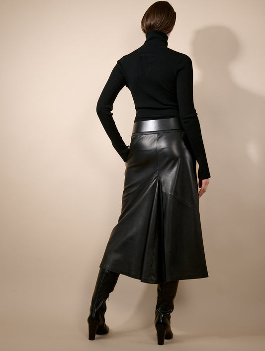 Black lambskin midi skirt