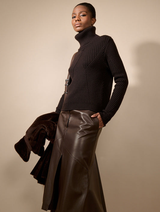 Lambskin midi skirt