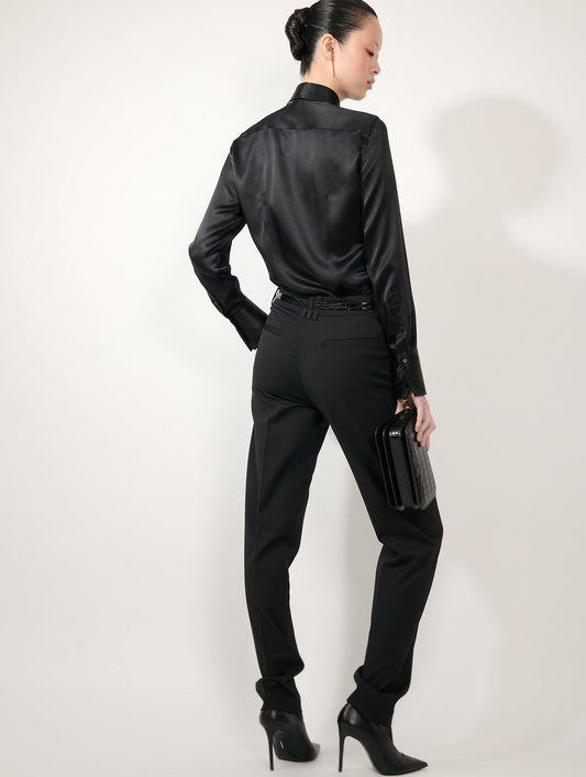 Grace trousers in black stretch wool gabardine