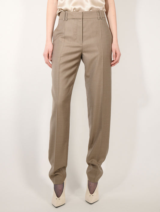 Grace trousers in greige wool and silk twill