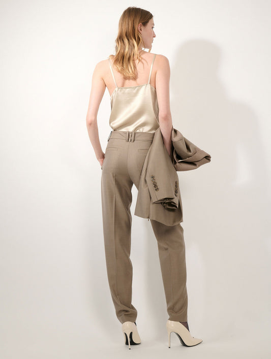Grace trousers in greige wool and silk twill