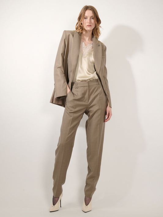 Grace trousers in greige wool and silk twill