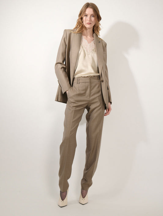 Grace trousers in greige wool and silk twill
