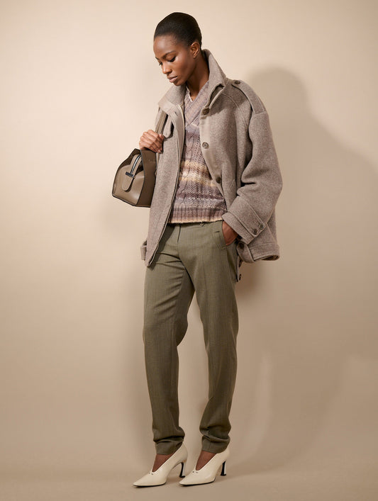 Grace trousers in greige wool and silk twill