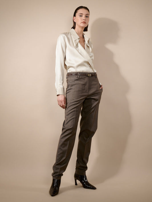 Grace trousers in taupe stretch wool cloth