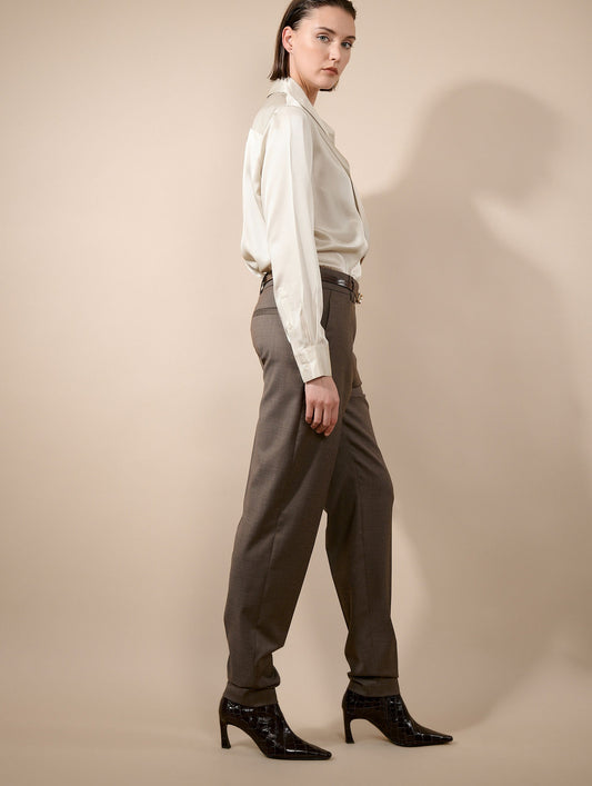 Grace trousers in taupe stretch wool cloth