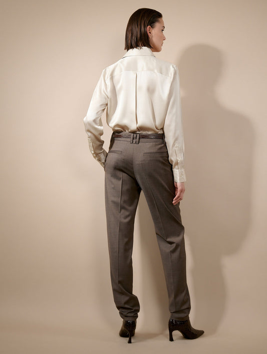 Grace trousers in taupe stretch wool cloth