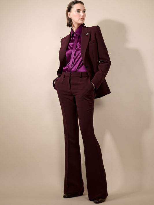 Burgundy crepe bootcut trousers