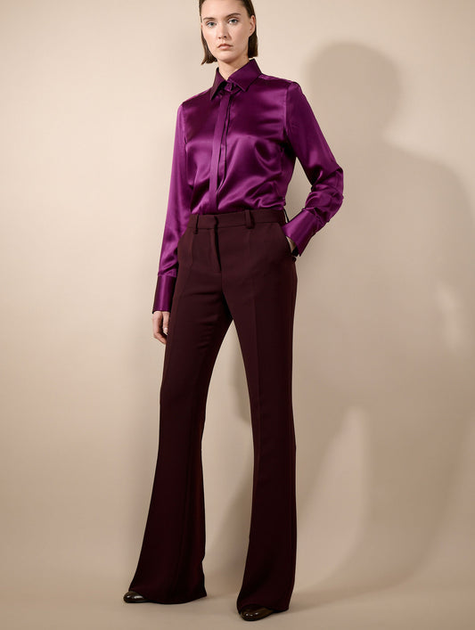 Burgundy crepe bootcut trousers