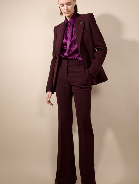Burgundy crepe bootcut trousers