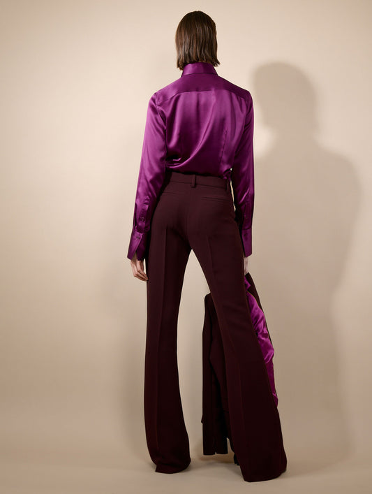 Burgundy crepe bootcut trousers