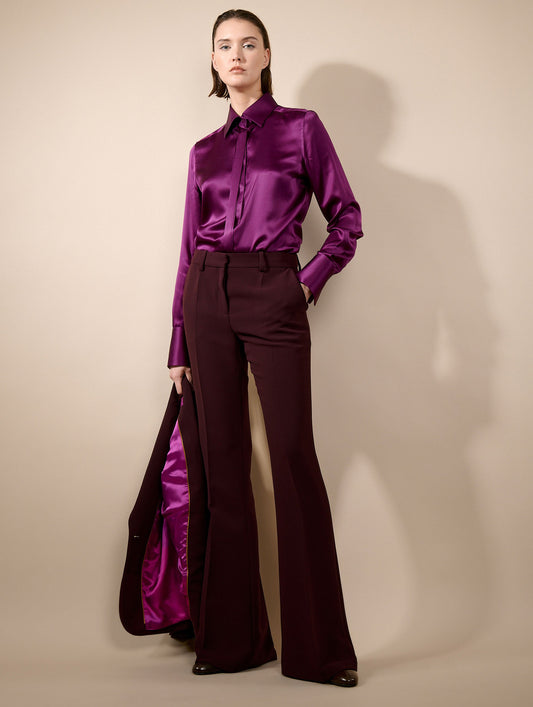 Burgundy crepe bootcut trousers
