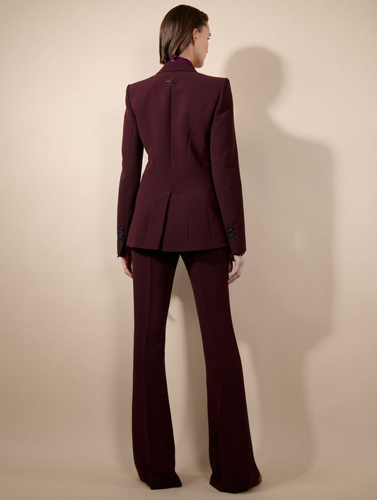 Burgundy crepe bootcut trousers