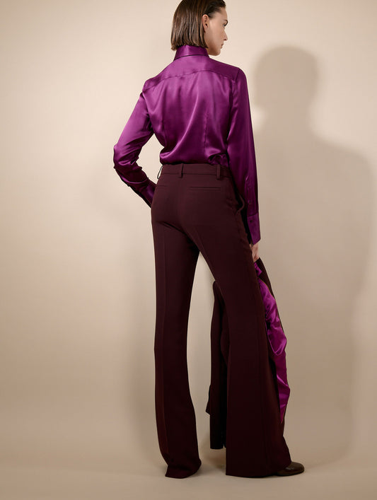 Burgundy crepe bootcut trousers