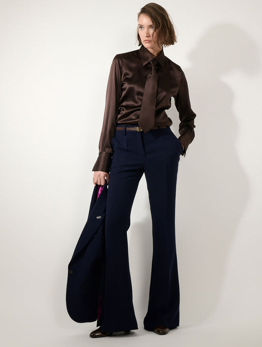 Indigo crepe bootcut trousers