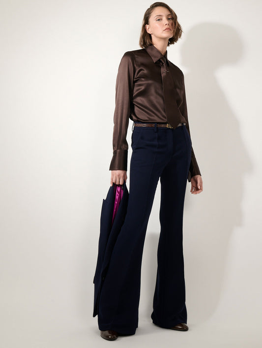 Indigo crepe bootcut trousers