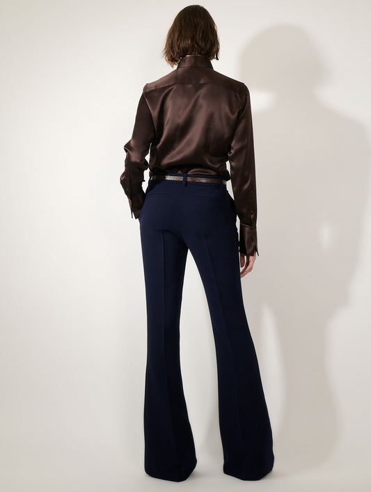 Indigo crepe bootcut trousers