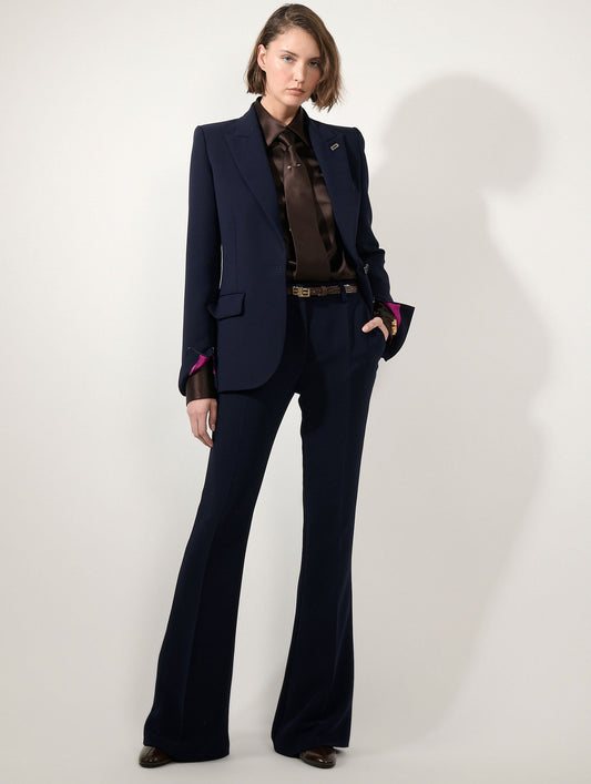 Indigo crepe bootcut trousers