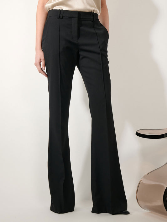 Black wool gabardine bootcut trousers